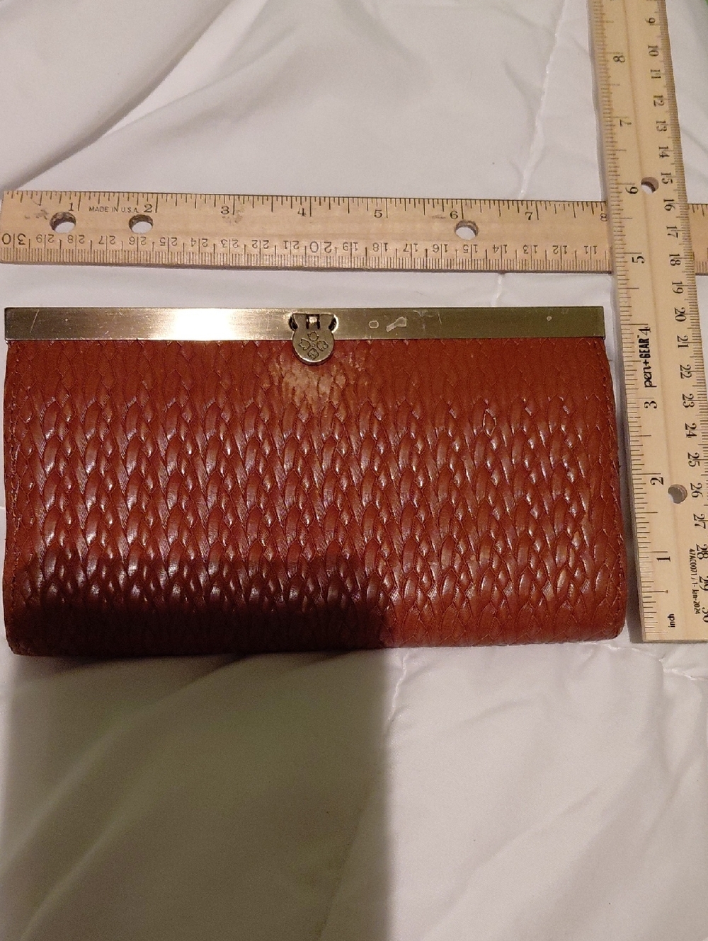 Patricia Nash Woven Leather Clutch in Brown with Gold-Tone Frame